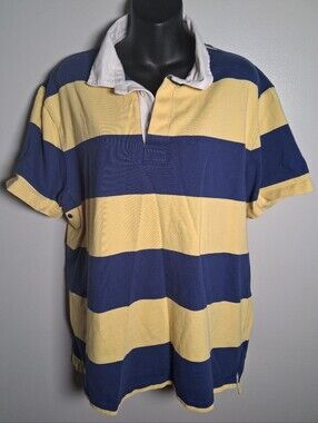 Vintage 90s J Crew Classic Striped Rugby Polo Shirt - Yellow & Navy
